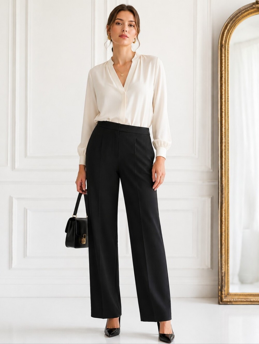 Carole Wren Black Wide Leg Dress Trousers Size 14 Career Office Quiet Luxury